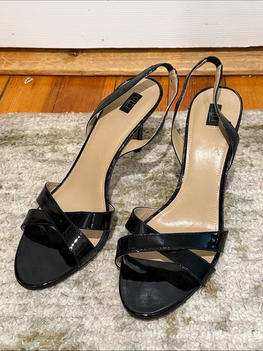 G.I.L.I. Black Patent Cross-Strap Slingback Heels